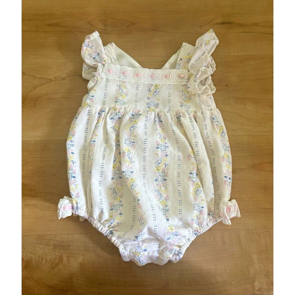 Tommy Bahama Baby Girls 6-9M Cotton Floral Knit Romper Sleeveless Lace